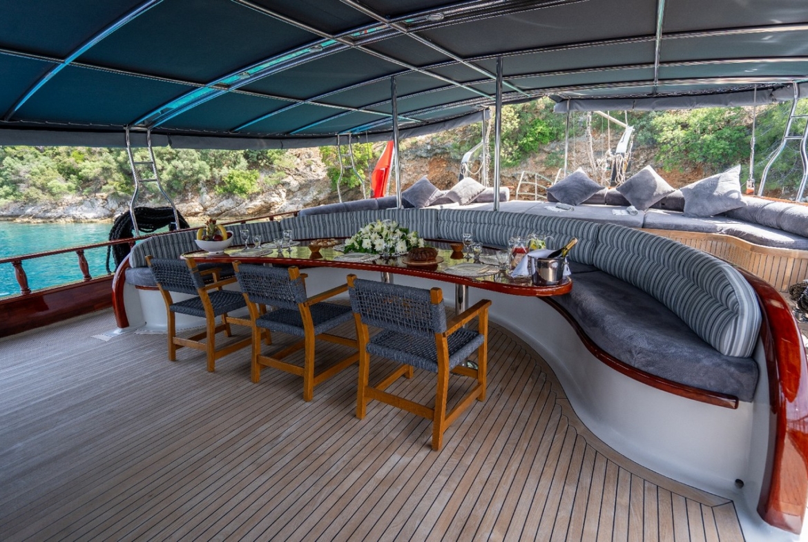 Berrak Su ile Marmaris çıkışlı haftalık lüks gulet kiralama. 6 kabin, 12 kişi kapasite, su sporları, özel güverte alanları ve profesyonel mürettebat.