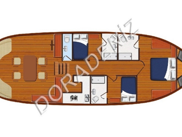 Dora Deniz Gulet, 6 kişilik kapasite ve konforlu kabinleriyle Marmaris çıkışlı mavi yolculuk deneyimini sunar.