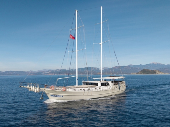 Holiday 5 gulet, 10 kabin ve 20 kişilik kapasitesiyle kalabalık gruplar için ideal mavi tur sunar. Güncel fiyatlar ve dahil hizmetler için Platin Yatçılık.