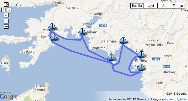 Marmaris Fethiye Marmaris mavi tur rotası