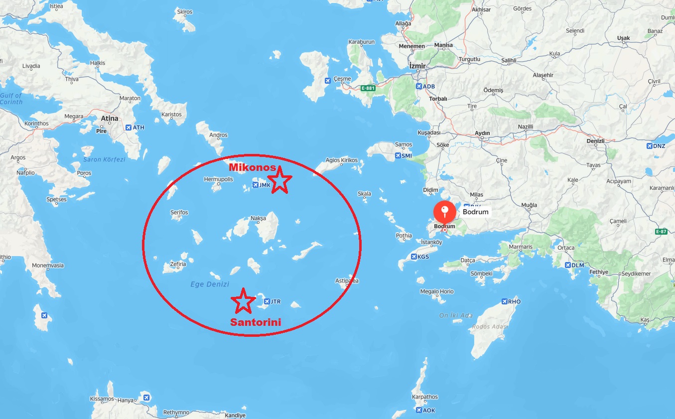 Santorini ve Mikonos mavi tur rotası